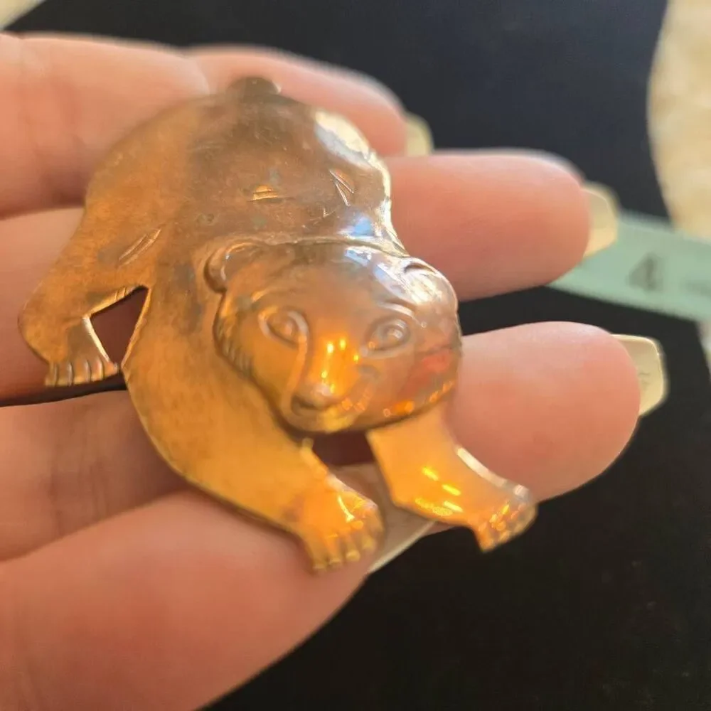 Vintage Copper Bear Brooch Pin